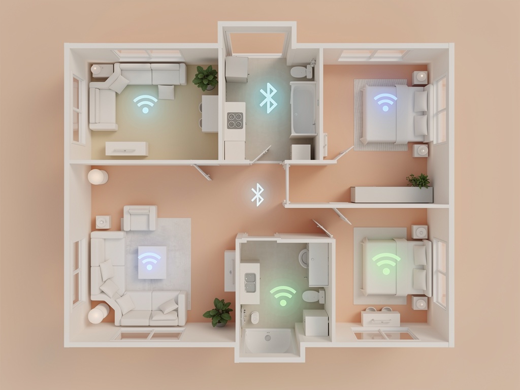 Dispositivo eCura con mappa di localizzazione indoor in appartamento