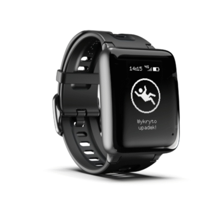 eCura smartwatch medicale — schermata rilevamento caduta attiva